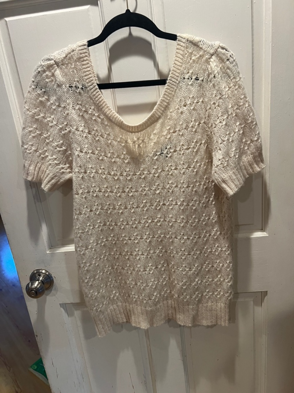American Eagle Outfitters Cream Cable Knit Short Sleeve Top
